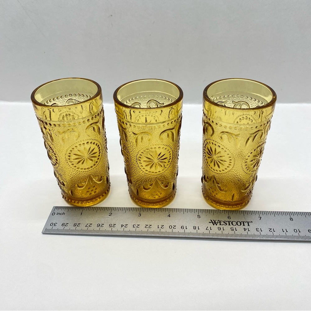 Vintage Brockway Glass American Concord Amber Juice Glasses Set of Three MCM - Picture 7 of 8